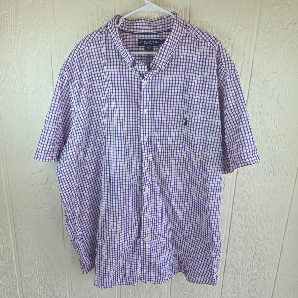 U.S. Polo Assn. Men's Purple and White Plaid Shirt, Size 3XL